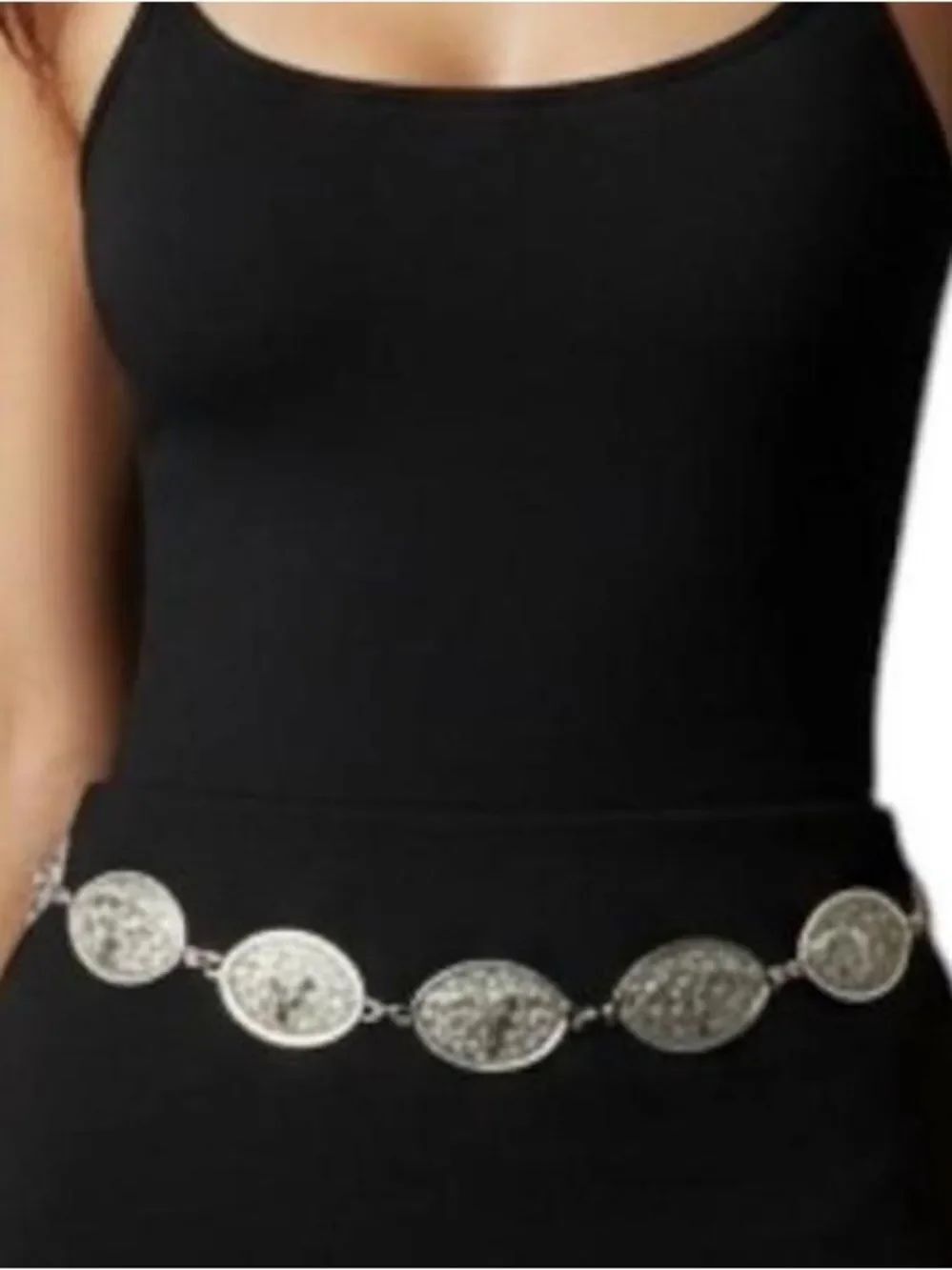 Silver Oval Steer Skull Concho Chain Belt Western NWT - Picture 4 of 4
